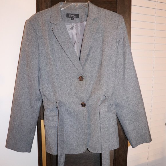 Emily Jackets & Blazers - Women's Pants Suit 2 PC By Emily- Grey